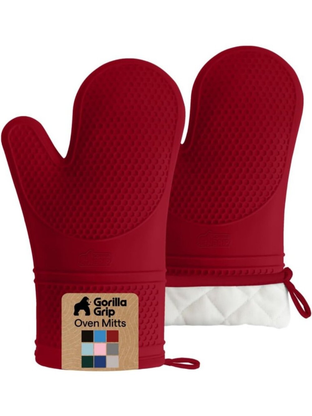Heat Resistant Silicone Oven Mitts, 550°F, Extra Long 12.5x8.3, Red Kitchen
